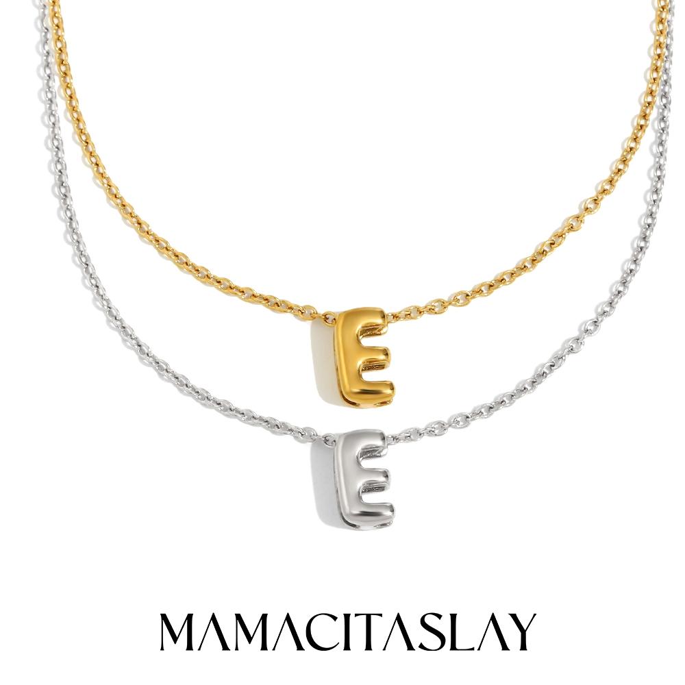 MamacitaSlay 316L Stainless Steel Letter Pendant Necklace Waterproof 18K Gold Plated Neck Jewelry Women's Minimalist Necklace