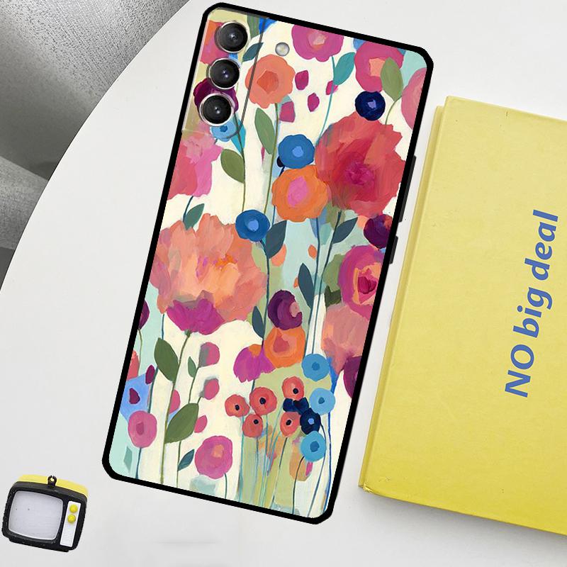 Colourful Flower Painting Art Funda For Samsung Galaxy S22 Ultra S23 FE S9 S10 Note 10 Plus Note 20 Ultra S20 S21 FE Case