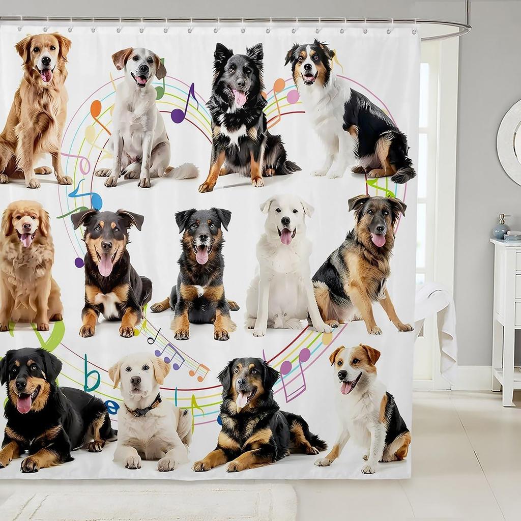 Dog Bath Curtain for Girls Boys Kids Cute Pet Cat Dog Shower Curtain with Hooks Backyard Pals Dogs and Cats Shower Curtain