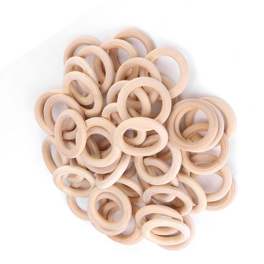 50pcs Unfinished Natural Wooden Round Rings DIY Wood Craft Circles