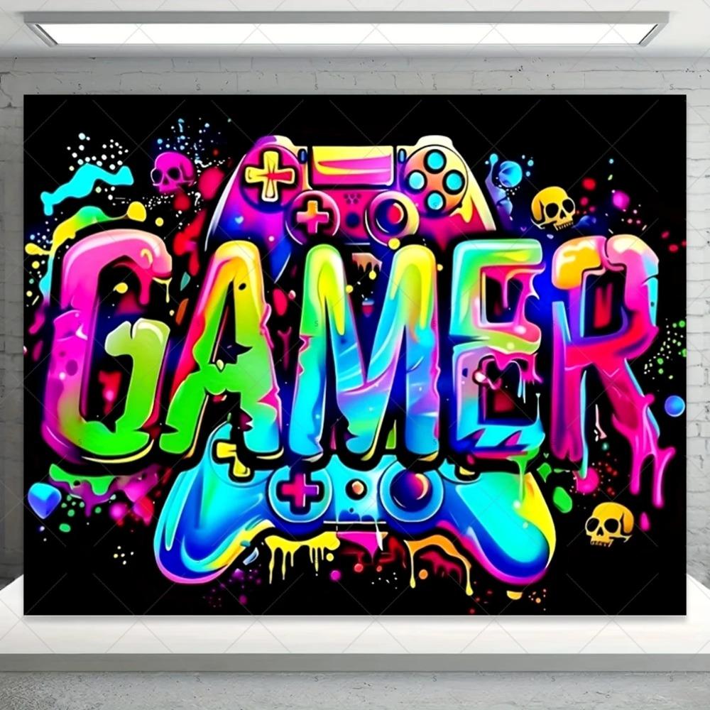 Colorful Graffiti Super Player Themed Banner Backdrop Children Birthday Party Background Decoration Banner Photography Backdrop