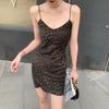 Women's Leopard Print Thin-strap Mini Dress Thin Strap V Neck Bodycon Dress Fitted Short One Piece Dress Suitable for Streetwear and Nighttime Outings