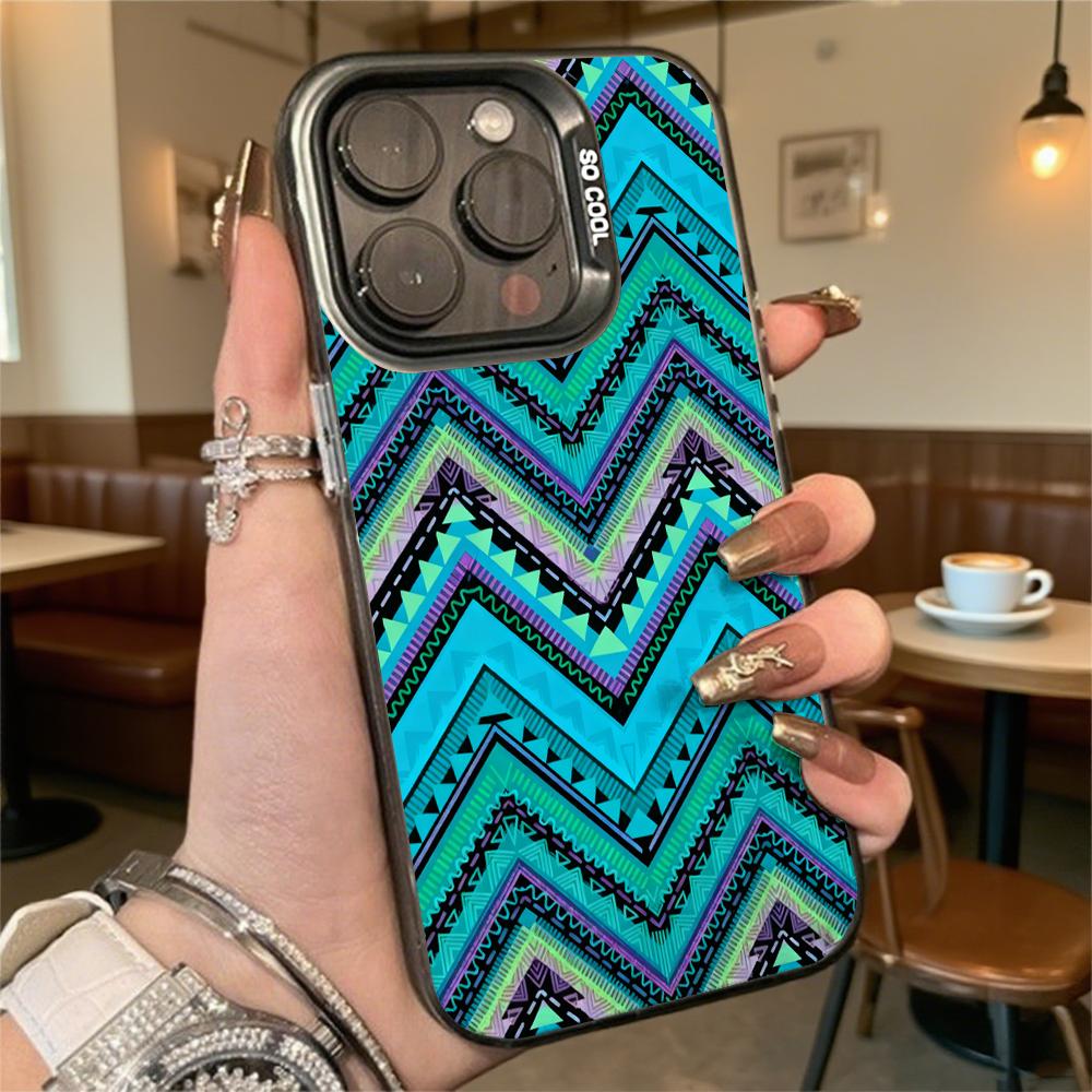 Buntes Chevron Stammesmuster Stoßfeste Handyhülle für iPhone 16 15 14 13 12 11 Pro Max/Mini Kratzfestes Premium Hartschalen Cover