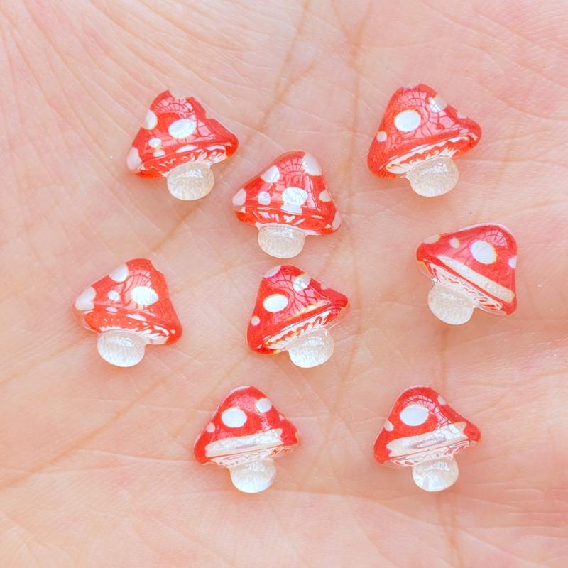 50Pcs New Cute Mini 9mm Mushroom Flat Back Resin Nail Enhancement Jewelry Craft Decoration Accessorie