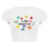 European, American English slogans Printed sexy exposed navel short T-shirt fashionable round neck slim slim top women's multi-picture