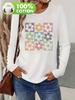 Spring and Autumn Women's 100% Cotton Fashion Casual Loose Butterfly Pattern Print Round Neck Long Sleeve T-shirt Base Shirt