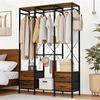 SINNONAKA Hanger Rack with Large Costume Storage Large Clothes Pipe Clothes Pants Total Load Capacity 180kg Waterproof Walnut x Drawers, Wardrobe,