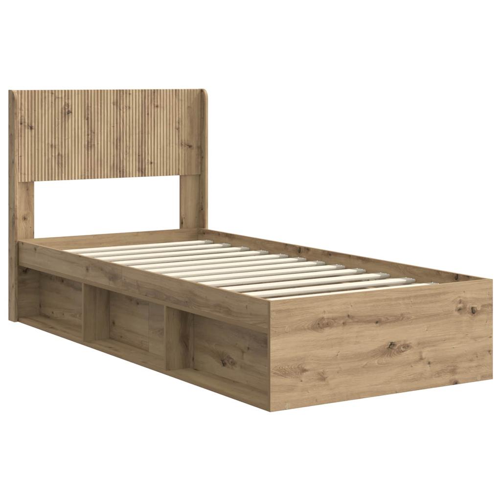 Bed Frame with Storage Space and Headboard Artisan Oak 90 x 190 cm