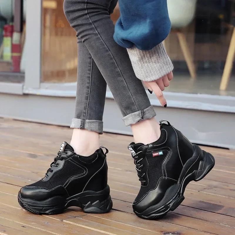 Fashion 11CM White Trendy Shoes Women High Top Sneakers Women Platform Ankle Boots Basket Femme Chaussures Femmes Height Increase Shoes