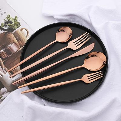 Roségoldenes Edelstahl-Besteckset, Küchengeschirr-Set, hochglanzpoliertes Geschirr, Besteck-Set, Messer, Gabeln, Löffel, Tafelservice