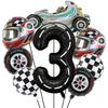 8 ks Sada fóliových balónků s čísly s tématem závodního auta 40palcové číslice Motor Helma Kolo Pneumatika Závodní balónky Dekorace k narozeninám pro chlapce Baby S