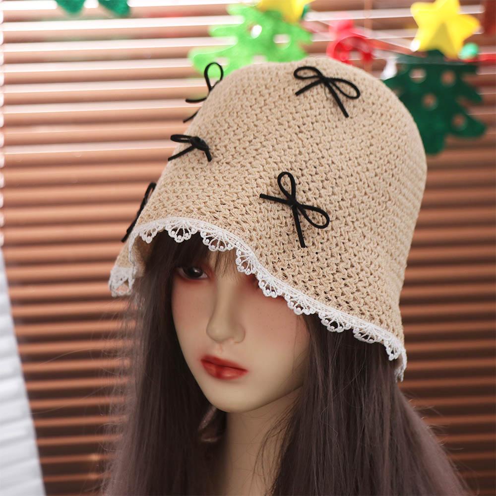 Lace Bow Straw Hat Sun Protection Women's Sun Hat Fashion Sunscreen Fisherman Hat  Women