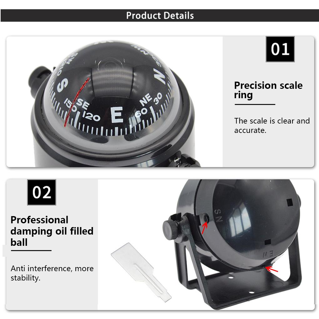 1x Ball Shaped Vehicle Navigation Car Compass w/ Dial Sea Pivoting Marine Boat Compass Splashproof Sea Marine Electronic Compass