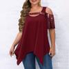Camiseta feminina plus size manga curta casual lantejoulas vazadas plissadas tops de verão