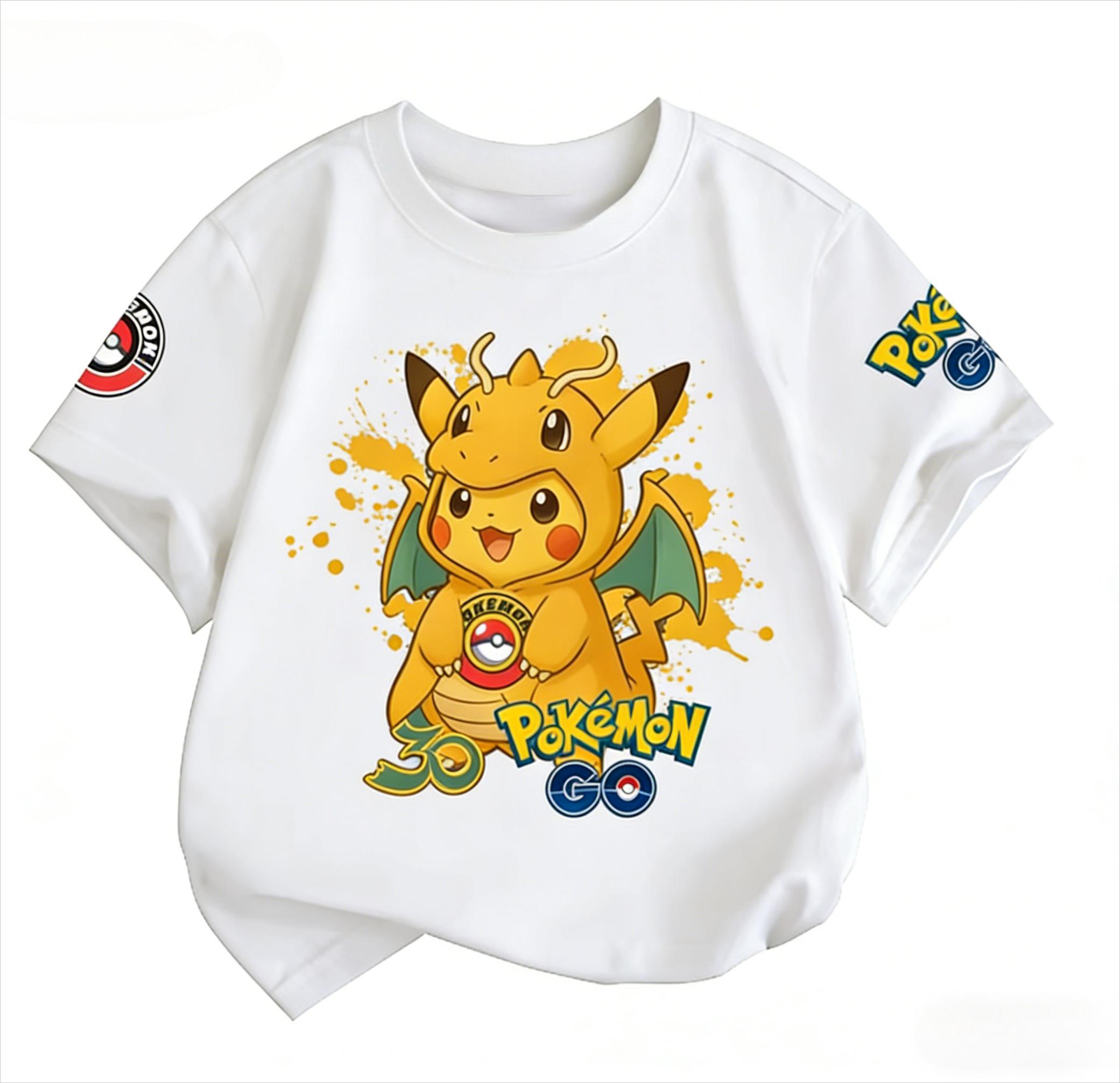 BOYS Pokémon Kids Tshirt Cute Anime Pikachu Cartoon Pure Cotton Breathable Tshirt for Boys and Girls Street Casual Sports Top 100