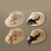 Women's Wide Brim Straw Hat With Bow Beach Sun Hat Uv Protection Korean Style