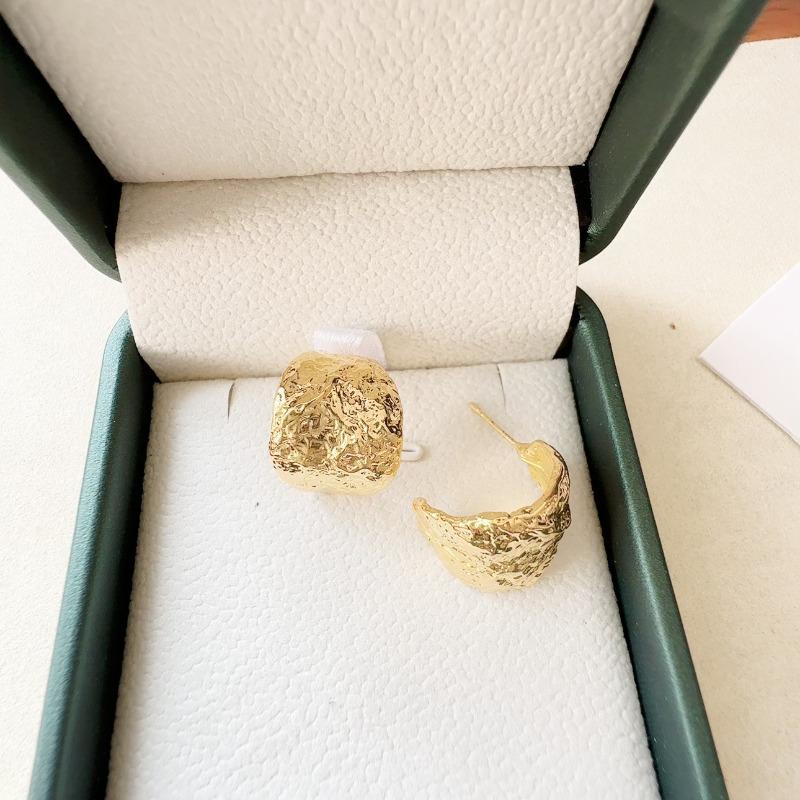 French Metal Lava Blocks Hoop Earrings for Women Simple Gold Color Double-Sided Square Geometric Ear Buckle Earring Jewelry Gift