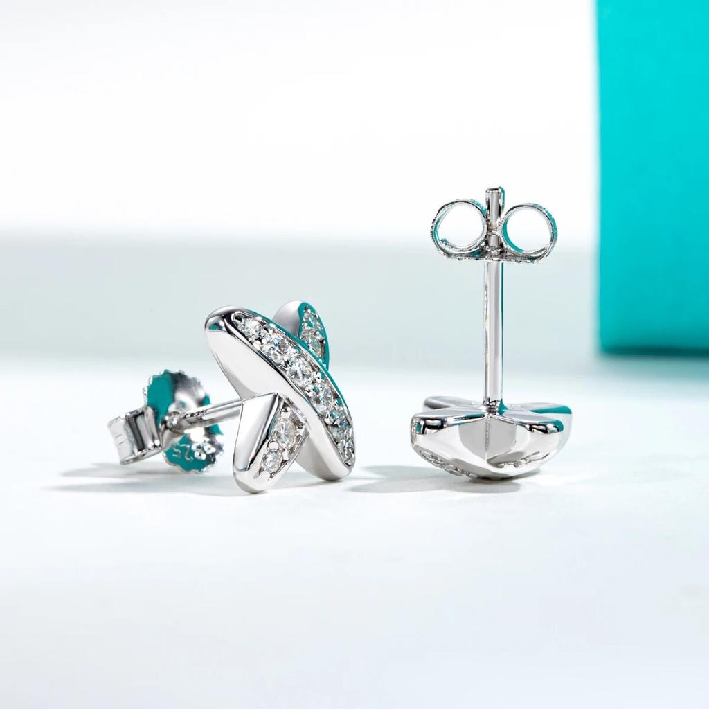 D Color Moissanite Diamond 925 Sterling Silver With Ger Classic Cross Stud Earrings For Woman Jewelry