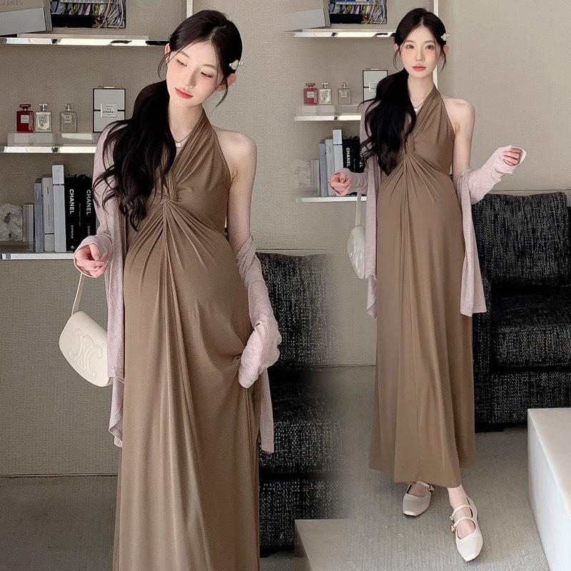 Maternity Dress Set: Spring/Summer 2026 Halter Neck Sun Protection & Slimming Design