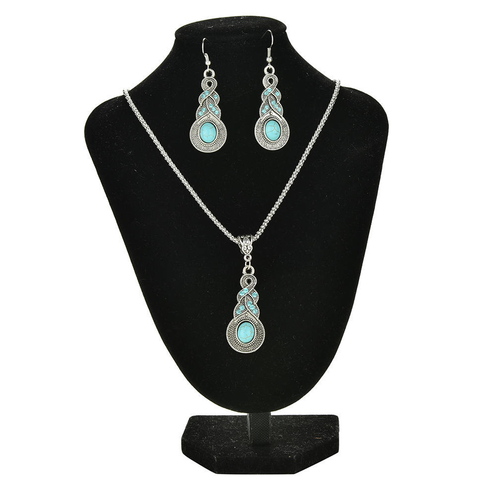 Vintage Elegant Retro Turquoise Dangel Hook Earrings & Necklace Jewelry Sets