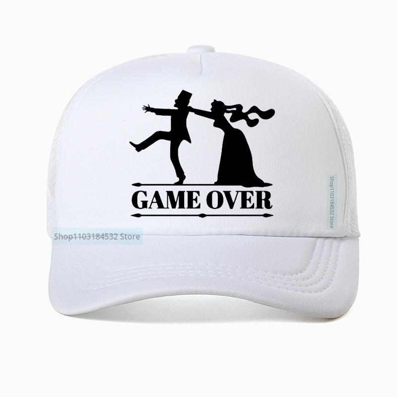 Game Over Bride Groom Bachelor Party Baseball Cap Casual Funny Men Summer Breathable Mesh Trucker Dad Hat Casquette