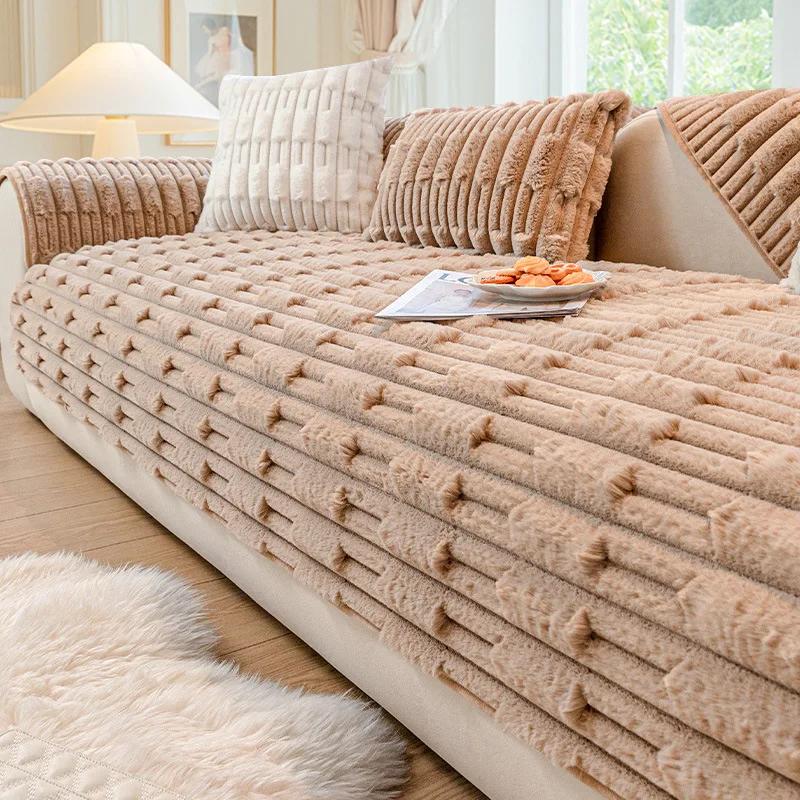Winter Sofa Cover Thicken Plush Non-Slip Couch Cushion for Living Room  Universal Soft Sofa Cover Back Towel Sectional Sofa Mat