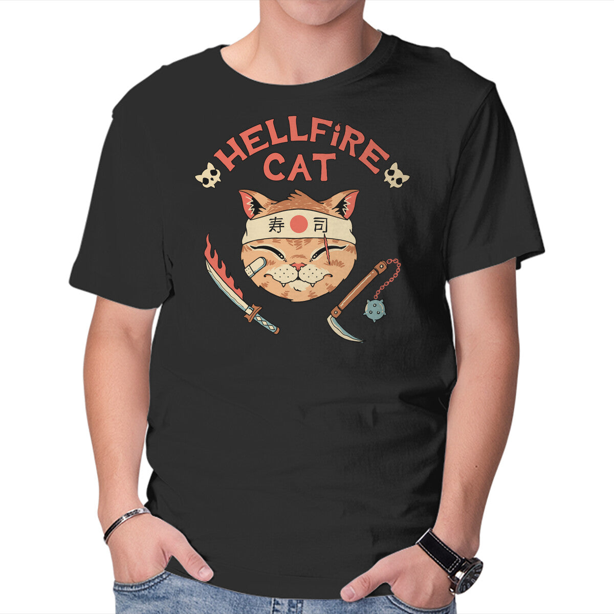 Unisex Crew Neck T-Shirt Hellfire Cat Meowster Graphic Short Sleeve Casual Tee XXXXL