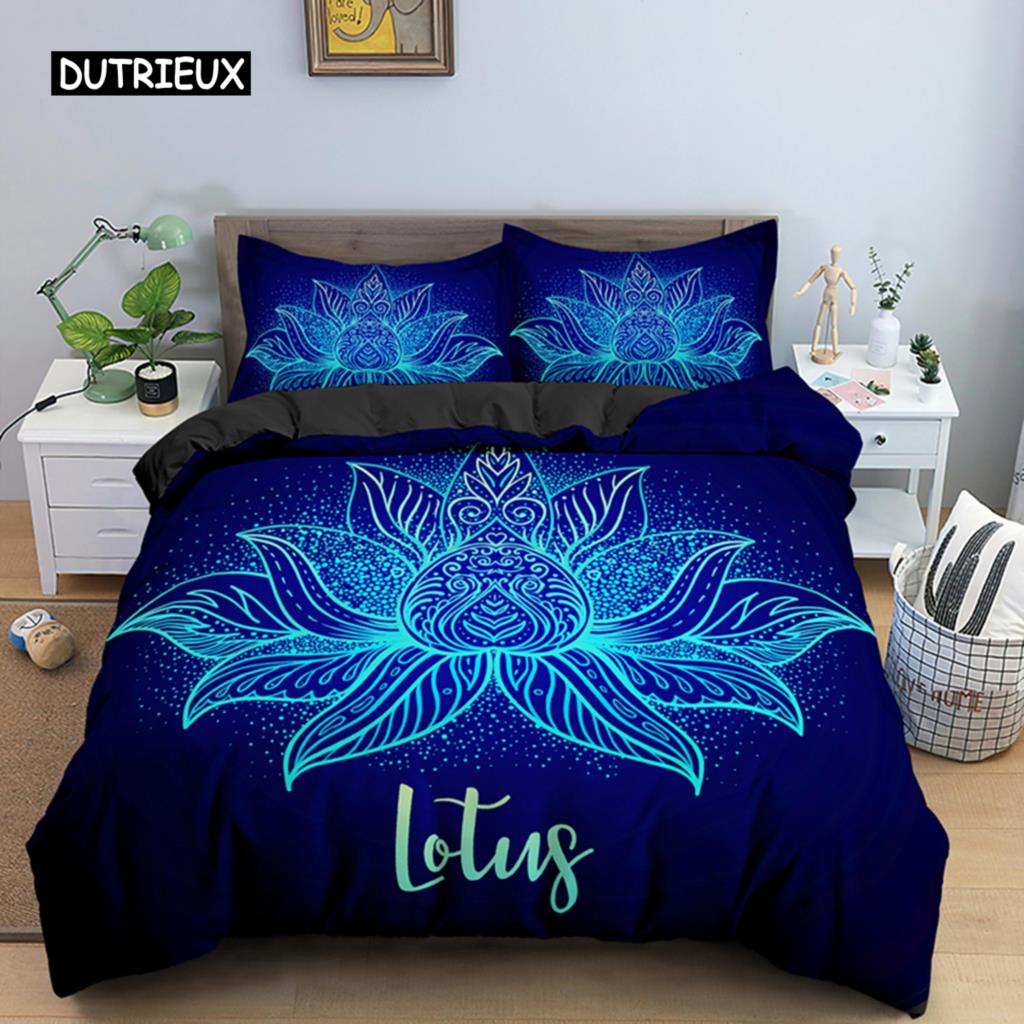 2/3dílná Sada na postel Bohemian Lotus Sada povlaku na přikrývku Mandala Květinový povlak na přikrývku Pro dospělé Černá Polyesterová sada ložního prádla Queen King Twin Pro teenagery