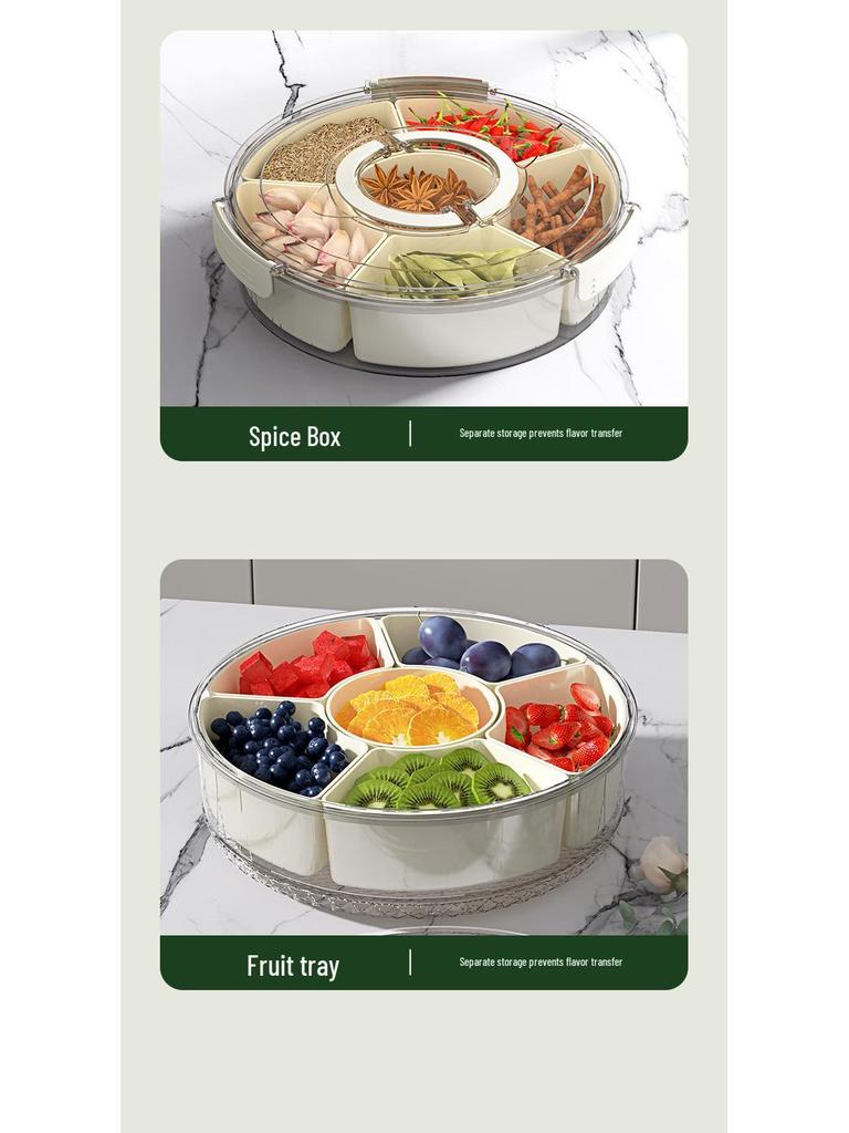 Rotatable Fruit Salad Fresh-Keeping Box: Food-Grade Six-Compartment Storage, Portable & Sealed for Refrigerators.