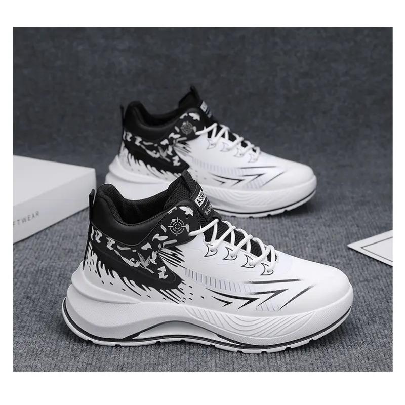 Men's High-Top Basketball Sneakers Flame Pattern Cushioned Athletic Shoes Non-Slip Thick Sole Sports Trainers