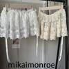 French Sweet Lace Panty Skirt: Women's Layered Slimming Skirt with White Lace Hem, Fake Two-Piece Design