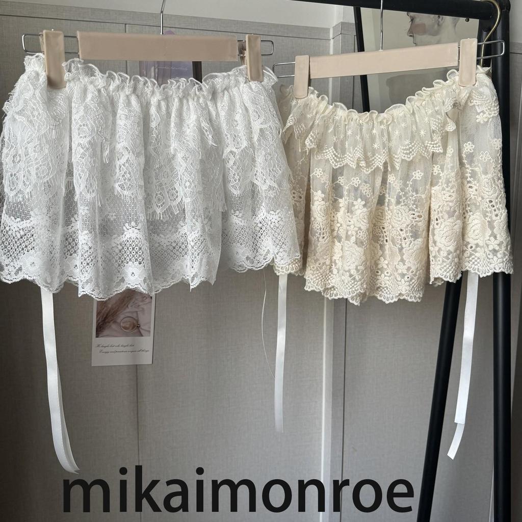 French Sweet Lace Panty Skirt: Women's Layered Slimming Skirt with White Lace Hem, Fake Two-Piece Design