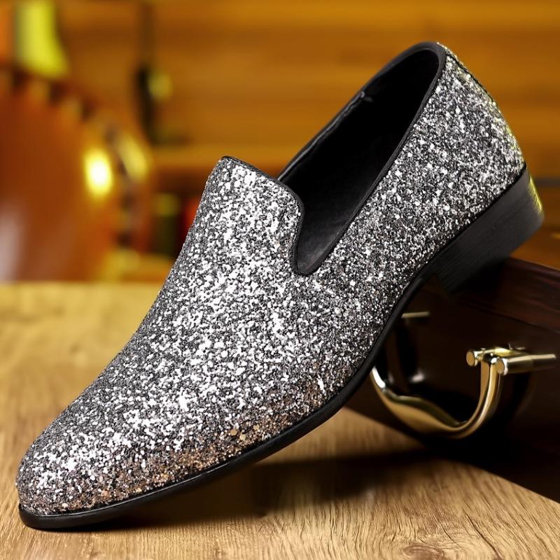 Luxury Loafers Men's Casual Shoes Gold Silver Sequin Wedding Shoes Designer Slip on Loafers Fashion Business Dress Shoes for Men
