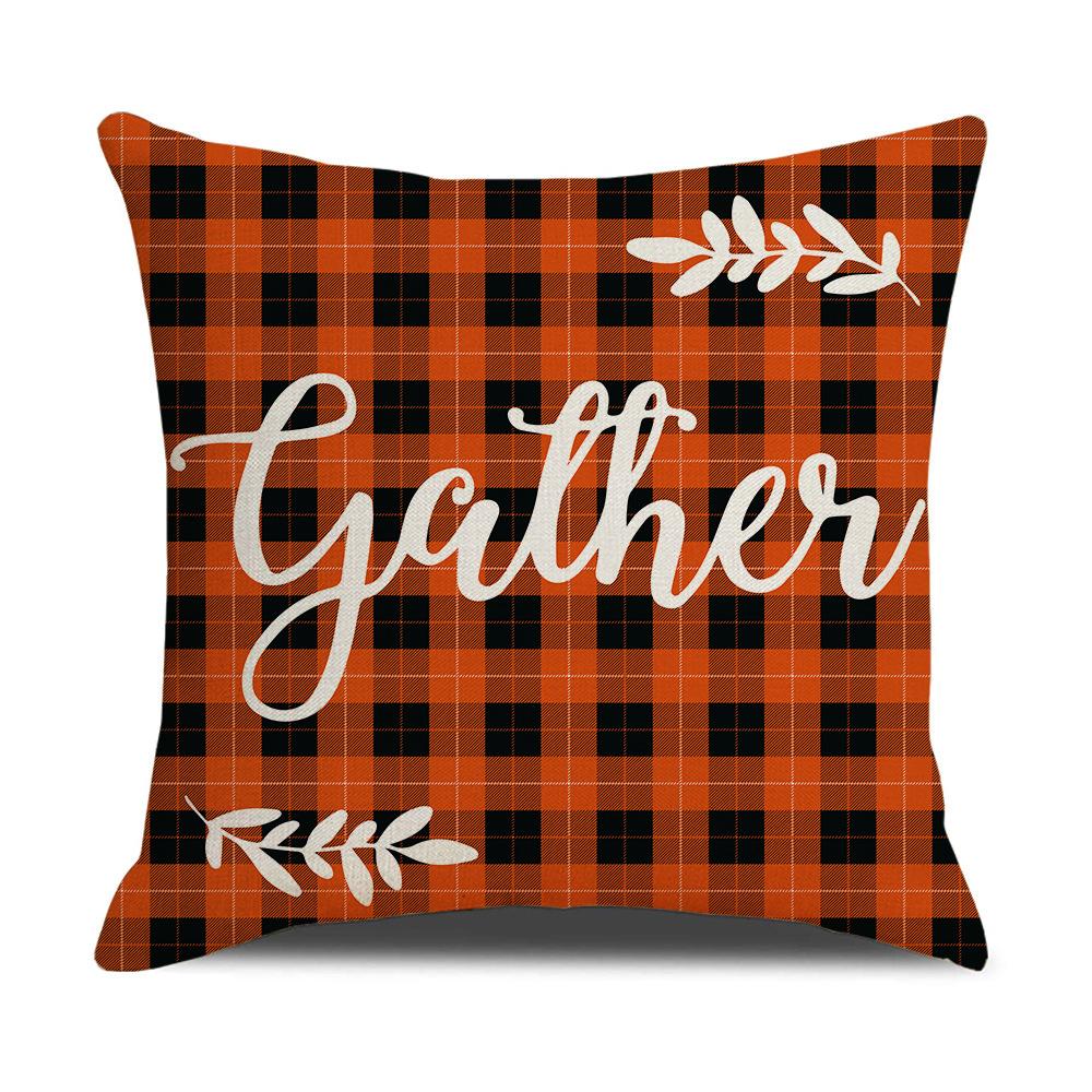New Autumn Pillow Cover Watercolor Plaid Printed Maple Leaf Pumpkin Letter Pillow Home Cushion