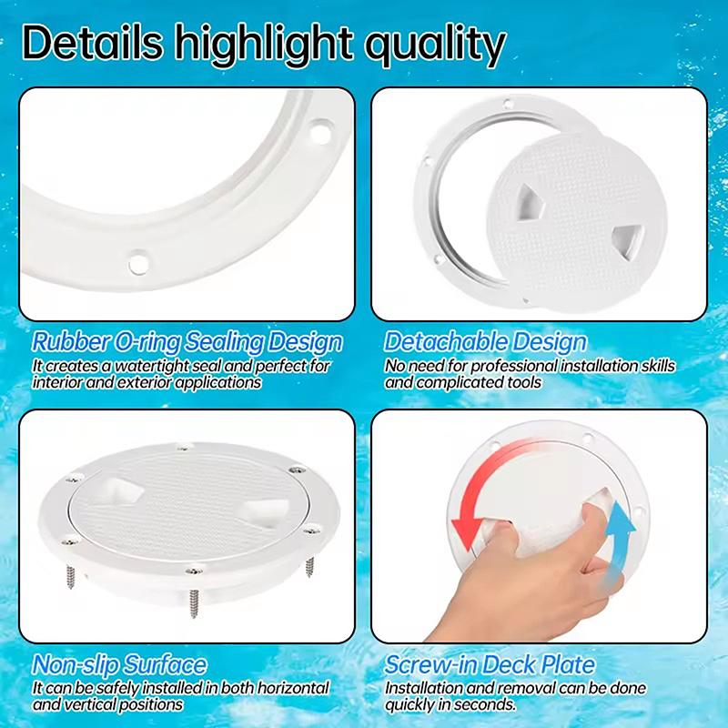 4/6/8In Abs Plastic White Black Round Deck Inspection Plate Hatch Cover Deck Plate Non Slip Detachable For Marine Rv Yacht Boat