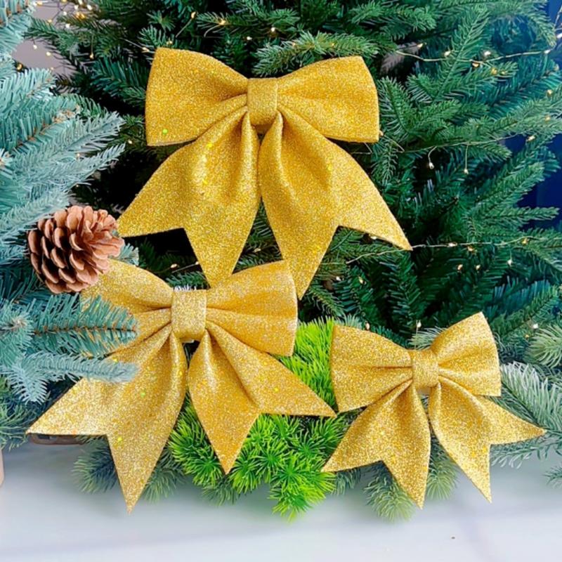 1/2PCS Large Red Gold Sparkling Bow Glitter Christmas Ribbon Bowknot Xmas Tree Hanging Ornaments New Year Home Decoration