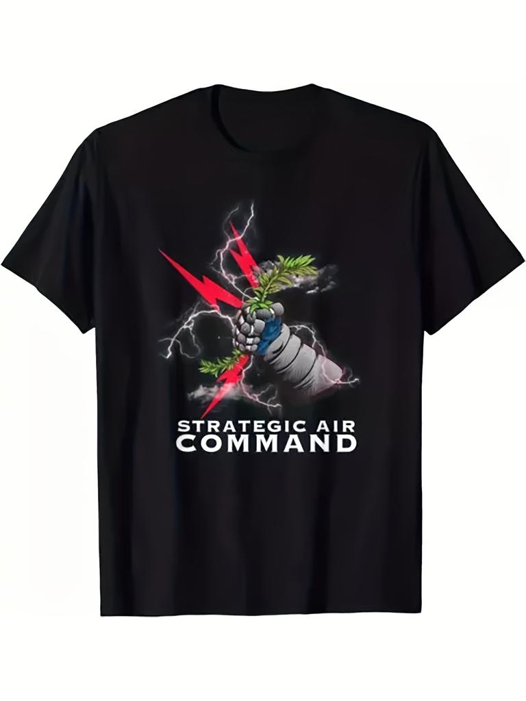 Strategic Air Command SAC USAFMilitary Missile  Lightning Bolt DesignSAC Logo Print100 cotton Short Sleeve Tee for Men
