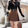 New 2024 Chic Retro Woolen A-Line High Waist Pleated Mini Skirt for Women