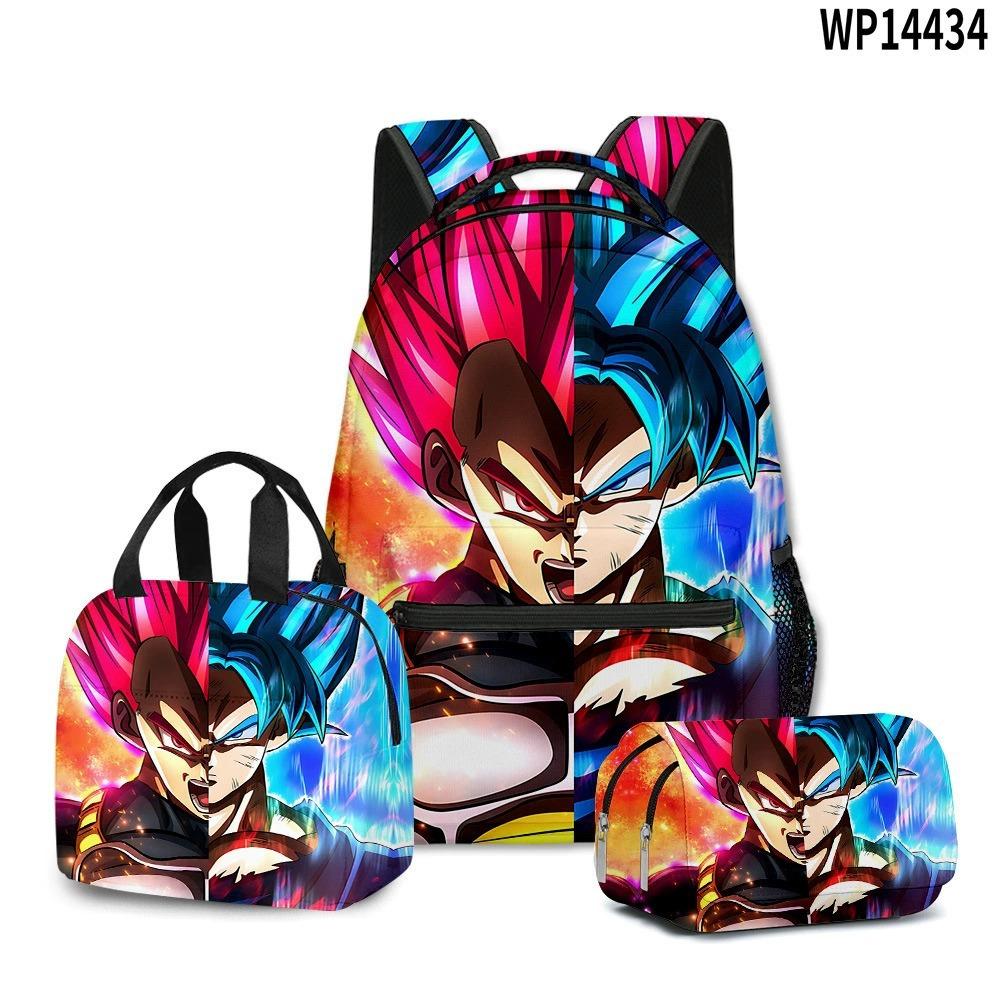 3D Animation Wukong Dragon Ball Super Student School Bag Backpack Lunch Bag Pencil Bag Three-Piece Set