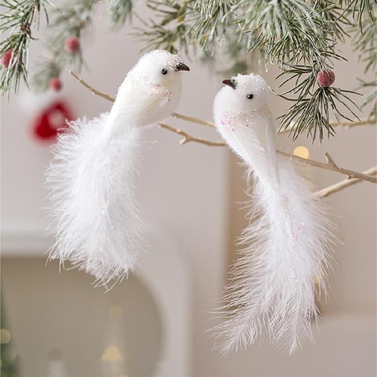Snowy Feathered Bird Pair Christmas Craft Decorations For Wreaths Tree Home Decoration Premium Plastic Materials Gift For Bird Lover