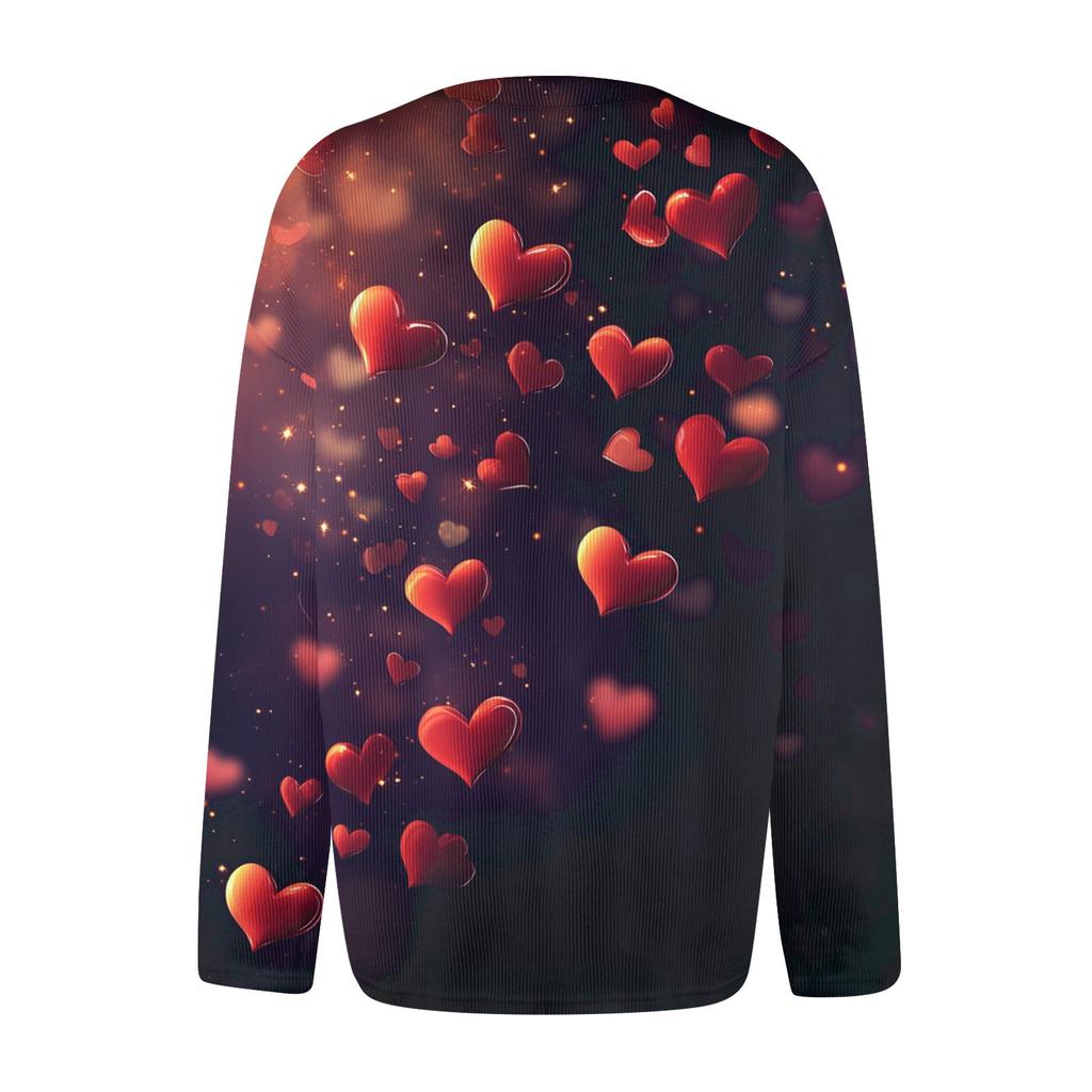 Kvinners Valentine's Day Print Langermet strikket Cardigan Button Jacket