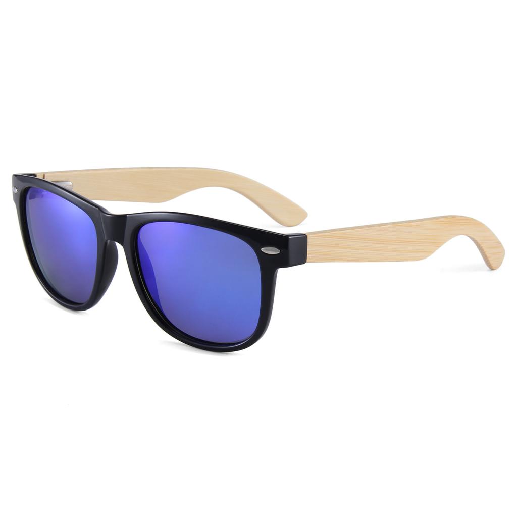 New Large Frame Bamboo Temple Polarized Sunglasses Classic Rivet Vintage UV Protection Shades Bamboo Wood Glasses