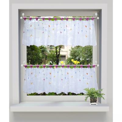 Cortinas Pequeñas, Cortinas Pequeñas para Café, Cortinas Cortas Bordadas con Flores Pequeñas, Cortinas de Cocina Ht-019