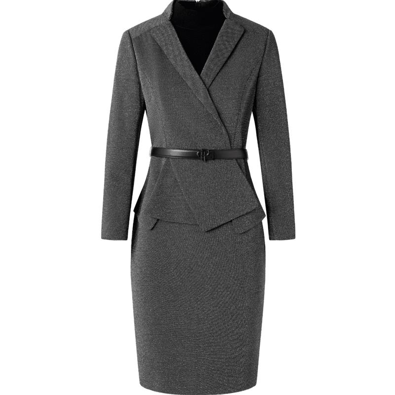 

PORTS Женское осенне-зимнее деловое платье-коммутер два-в-одном с поясом XL