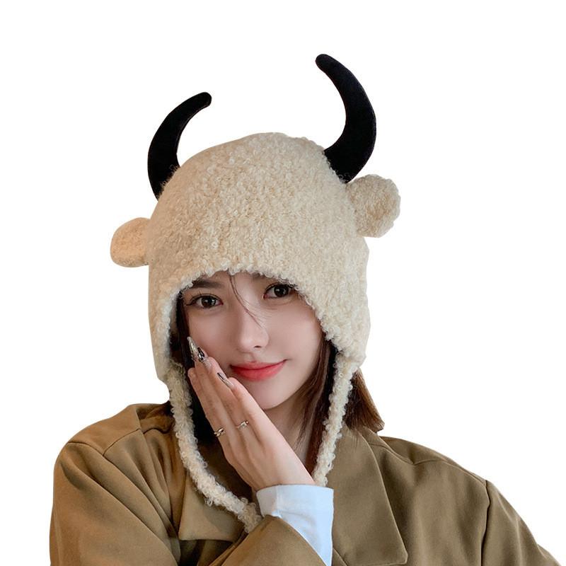 Cozy Knit Hat With Horn Design For Girls And Fashion Enthusiasts