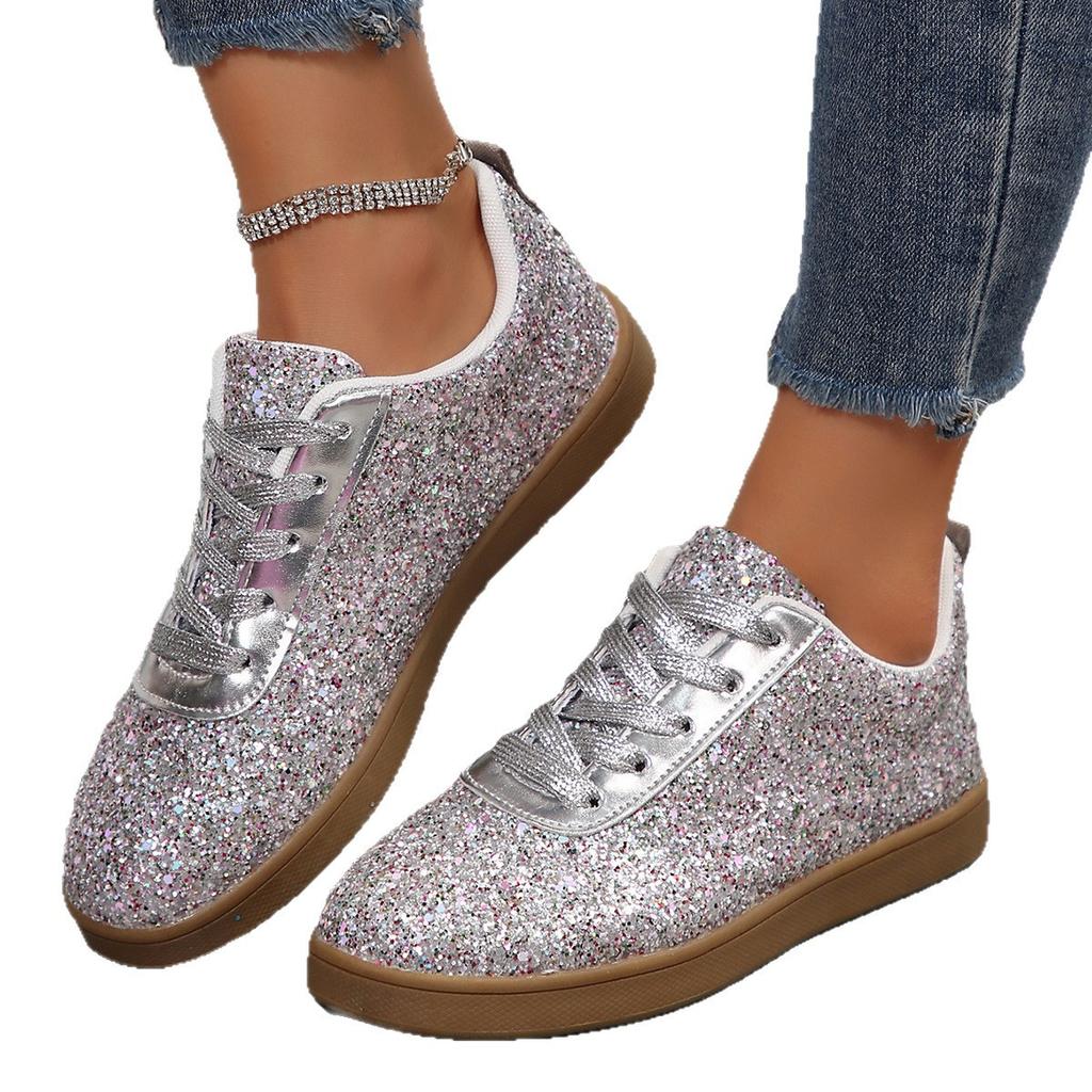 Fashion 2025 Women's Sneakers Luxury Sequined Casual Shoes Fashion Outdoor Vulcanized Shoes for Women Lace Up Flats Zapatillas De Mujer