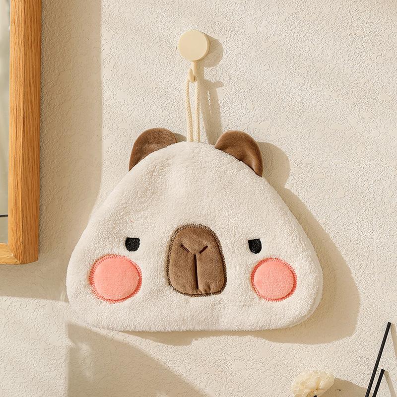 Capybara Round Coral Velvet Hand Towel, Kitchen Hanging Dual-purpose Water-absorbing and Quick-drying Square Towel