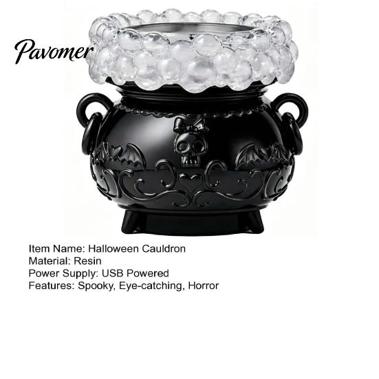 LED Witch Pot Halloween Cauldron Bubble Light Decor, Color Changing Potion Lamp with Illuminated Resin Crucible Purple Light, Spooky Gothic
