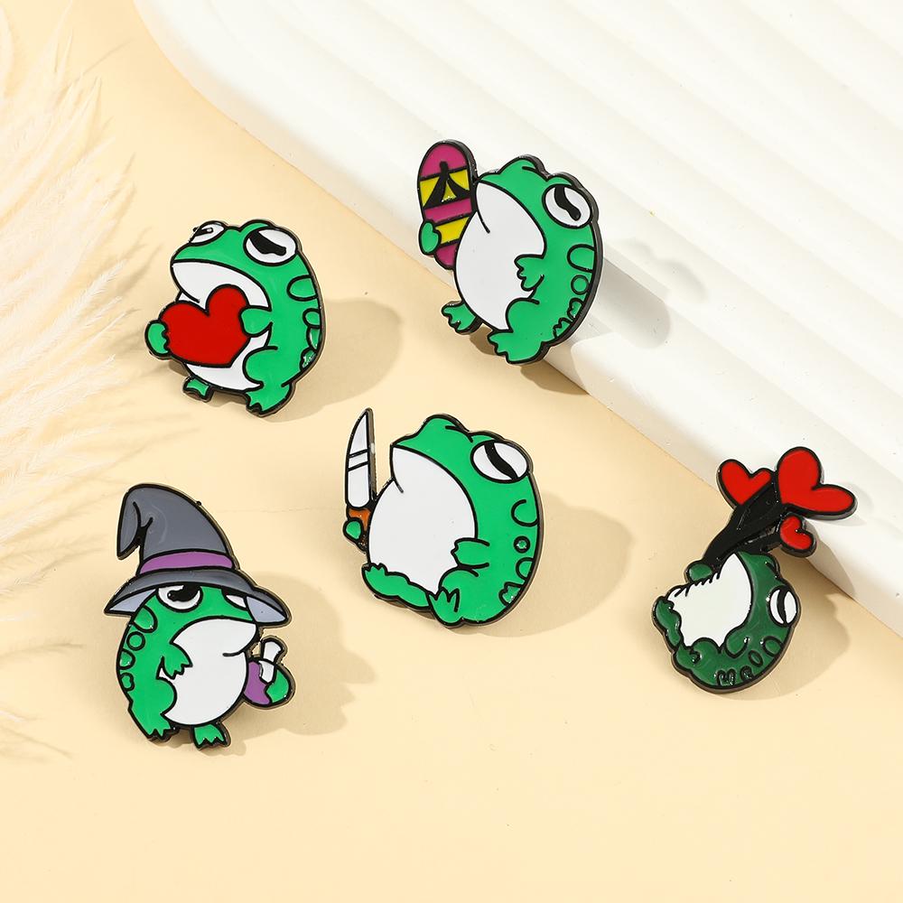 Cartoon Animal Enamel Brooch Creative Frog Magician Skate Car Knife Lapel Pin Badge Backpack Clothing Hat Accessories