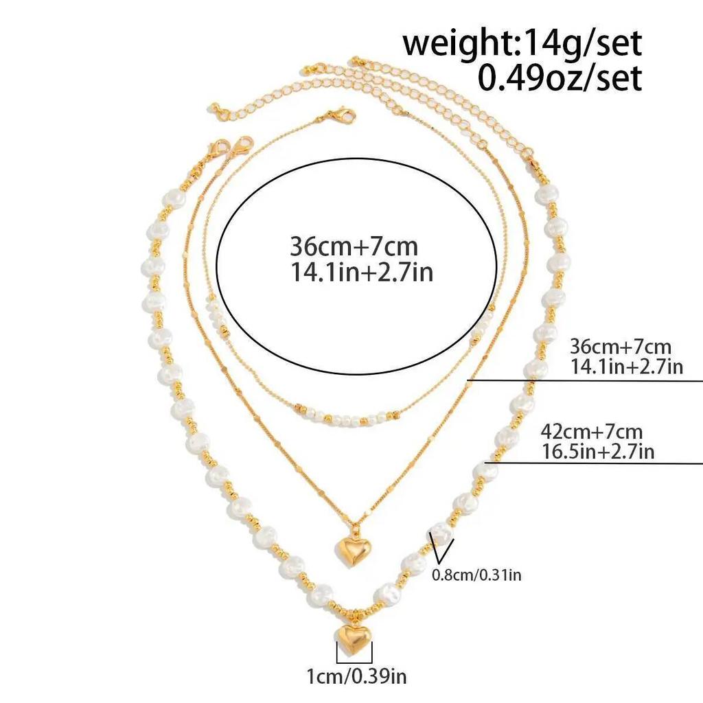 Ingemark Exquisite Imitation Pearl Love Heart Pendant Necklace Women Multilayer New Elegant Metal Clavicle Chain Boho Jewelry